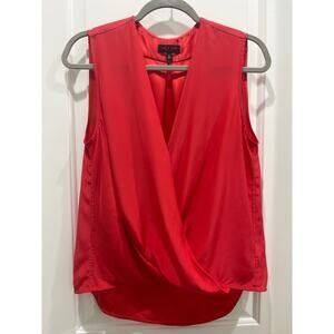 Rag & Bone Red Silk Drape Front Sleeveless Blouse Sz S